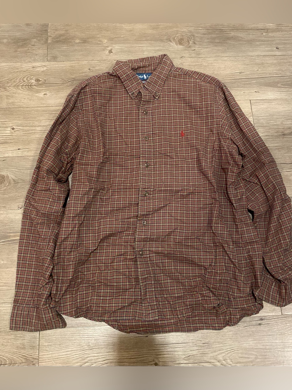 Ralph Lauren brown and beige plaid button-up shirt